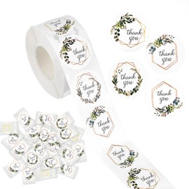 500 Pcs Thank You Stickers, 4 Green Flowers Patterns Thank You Stickers Small Business, Thankyou Sticker for Packaging Bags, Boxes, Gifts and Envelopes (Golden, Greenery)