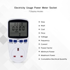 LCD Display Electricity Usage Power Meter Socket Energy Watt Volt Amps Wattage KWH Consumption Analyzer Monitor Outlet-- AC230V~250V