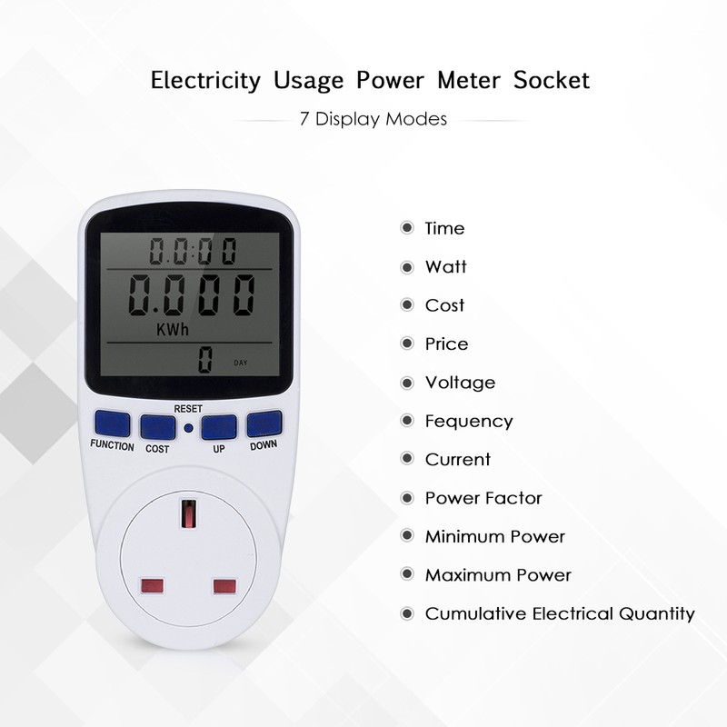 LCD Display Electricity Usage Power Meter Socket Energy Watt Volt