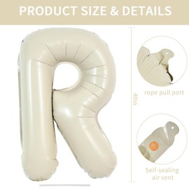 TONIFUL 40 Inch Large Cream White Letter R Balloons Giant Alphabet Letter Balloons,Foil Mylar Big Balloons for Birthday Party,Anniversary,Baby Shower,Wedding Supplies Decorations