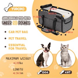 YUDODO 20lbs Dog Car Seat for Small Dog Center Console Dog Car Seat with Removable Cushion Puppy Dog Cat Travel Portable Booster Seat Anti-Slip Dog Car Bed Carseat PU Leather(Dark Gray)