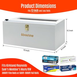 LibreShine 12" White Commercial Foil & Plastic Wrap Dispenser Organizer w/Cutter & Roller - Heavy-Duty XL Holder Fits 3000ft Film, 1000ft Foil Rolls, Costco-Sized - Kitchen, Restaurant Storage