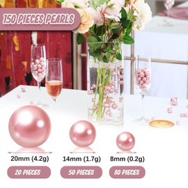 Luerbi Dark Pink Vase Filler | 150PCS Pearls Bead for Centerpieces Vases | 8/14/20 mm No Hole Beads, Fake Pearls for Wedding Birthday Theme Party Table Centerpieces Decor