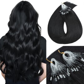 MY-LADY Microlink Hair Extensions Microbead Human Hair Extensions Jet Black 22 Inch Micro Loop Hair Extensions Real Human Hair Cold Fusion Extensions Micro Link #1