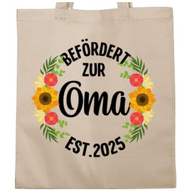 Shirtracer - Cotton Bag - Gift - Promoted to Grandma 2025 with Flowers - Black, 2 natural white, Unit size