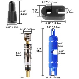 Kigauru 22 Pieces Presta Valve Core Kit 10Pcs Brass Tubeless Core 10Pcs Thread 5V2 Valve Core Caps with 1Pcs Valve Core Removal Tool and 1Pcs Valve Core Wrench for Continental Vittoria Kenda