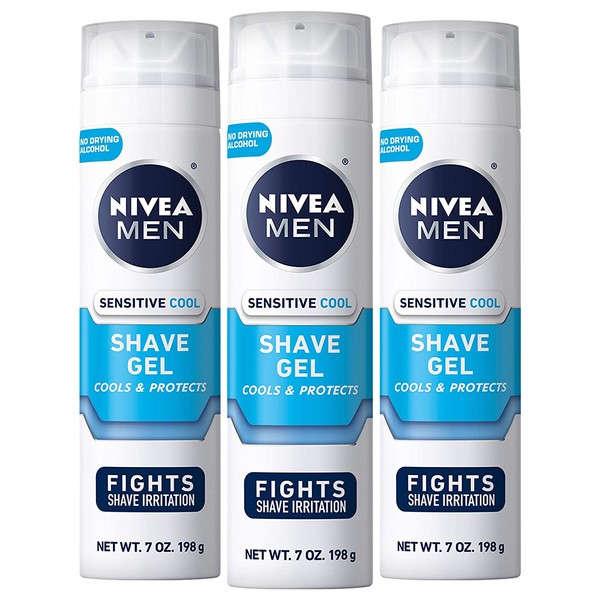 NIVEA Men Sensitive Cooling Shaving Gel - Gentle Cooling Sensation while Shaving - 7 oz. Can (Pack of 3)