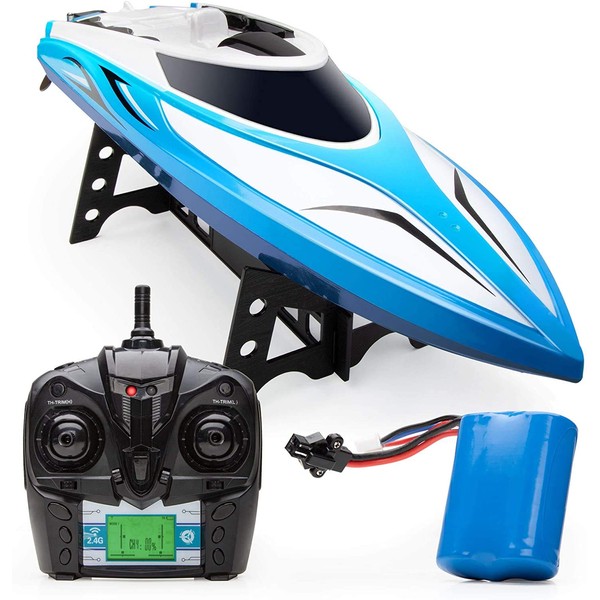 Force1 Velocity Fast RC Boat - Remote Control Boat for Pools and Lakes, Underwater RC Speed Boat, Mini RC Boats for Adults and Kids, 2.4GHZ Remote Controlled Boat with 2 Rechargeable Batteries (Blue)