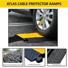 Kable Kontrol Atlas Cable Protector Wire Ramp - 2 Channel 39” Long Black & Yellow - 5,000 Lbs Per Axle Load Capacity - Rubber Speed Bump and Wire Protector for Indoor and Outdoor Use - CP9972