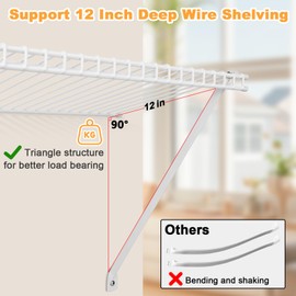 2 Packs Support Brackets for Wire Shelving,12 Inch Wire Shelf Brackets Metal Wire Closet Shelf Brackets with Anchors and Pins for Installation Wire Shelving Support Brackets