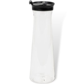 Blue Sky Clear Disposable Plastic Serving Pitcher 1000ml (34oz) with Black Lid - 24 Count Premium Quality Elegant Serveware for Parties and Events