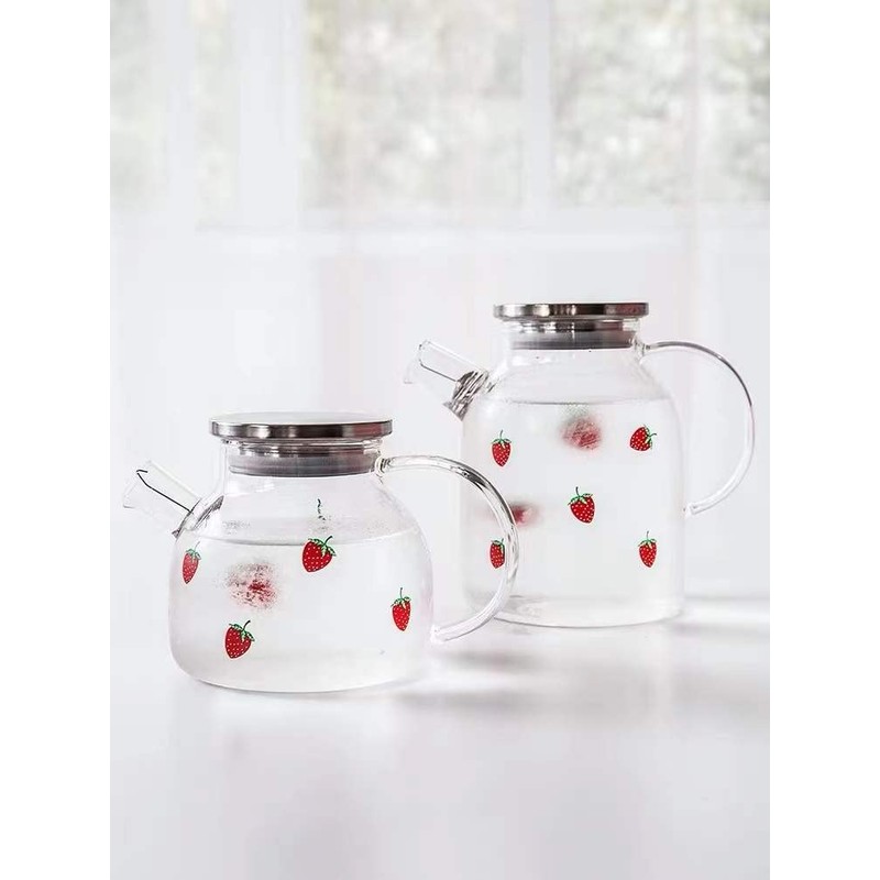 Glass Tea Kettle Strawberry Cute Design Glass Teapot Glass Pitcher