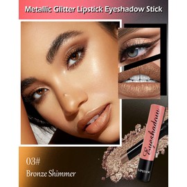 Glitter Lipstick Lip Gloss Long Lasting Waterproof, Non-sticky, Multi-use Lip Color Sticks for Shimmer Creamy Eyeshadow Crayon Pen, Diamond Shiny Bold Glow Goth Lipstick for Women Girls-03 Bronze