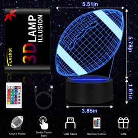 Funshot Football Night Light for Boys Room, Football Lamp Birthday Gifts for Room Decor, 16 Colors 4 Light Models Changing with Remote Control