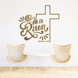 He is Risen Easter Matthew 28:6 Wall Decal, Cross Easter Wall Sticker, Easter Decorations, Religious Vinyl Decal - Christian Wall Sticker, VP2806