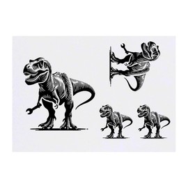 4 x 'T Rex Holding Spanner' Temporary Tattoos - Water Resistant, Skin-Safe, Non-Toxic Transfers, Mixed Sizes (TO00083422)