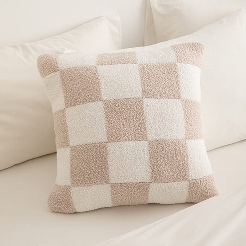 NIDITW Set of 2 Ultra Soft Khaki Checkerboard Throw Pillow