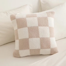 NIDITW Set of 2 Ultra Soft Khaki Checkerboard Throw Pillow Cover Microfiber Chessboard Gingham Cushion Case Cozy Fuzzy Checkered Pillowcase Decor for Home Sofa Couch 18x18 Inches (1-Khaki)