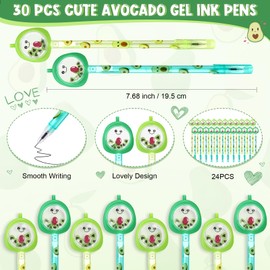 Fullhawl 30 Sets Avocado Valentines for Coworkers Valentine Party Favors Included 30 Cute Avocado Gel Ink Pens Fruit Writing Pens 30 Avocado Valentine's Day Cards and Cable Ties Bulk Gifts for Office