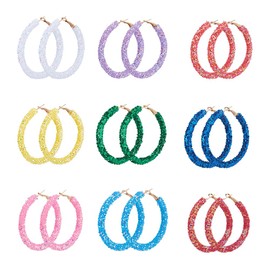 SUPERFINDINGS 9 Pairs Glitter Hoop Earrings Bohemian Shiny Hoop Dangle Earrings Sequins Wrapped Circle Earrings Sparkle Resin Round Earrings Jewelry for Women