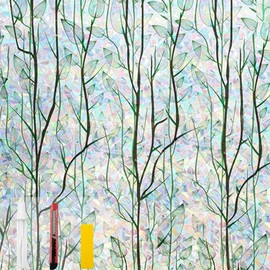 COUNTEWOL Window Privacy Film with Installation Tools Home Decorative Colored Glass Window Stickers Reusable electrostatic Rainbow Stickers (Green Plants, 45.2 X 78.7 in)