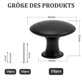 Misuyue Furniture Knobs, Black, 30 mm Cabinet Knobs, Modern Vintage with Screws, Pack of 10 Door Knobs for Drawer, Cabinet, Furniture, Kitchen Cabinets, Ward