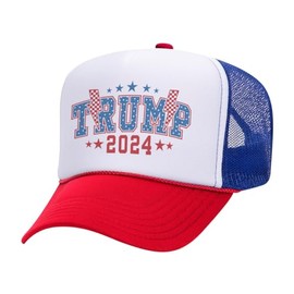 TeesAndTankYou Lightning Trump 2024 Foam Trucker Cap Adjustable Mesh Back Hat Red/White/Royal