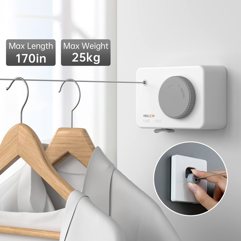 Mbillion Retractable Clothesline 13.8Ft Heavy Duty Clothes Drying Laundry Line