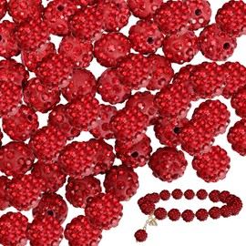 pson 100PCS 10mm Red Rhinestone Beads, Diamond Round Disco Beads Crystal Clay Beads, Shiny Shamballa Beads for Jewelry Making, Crafting, DIY, Holiday Decoration