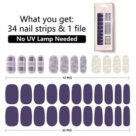 LabTabBa 34pcs UV-Free Nail Stickers Gloss Nail Strips Nail Polish Strips Gradient Full Nail Wraps