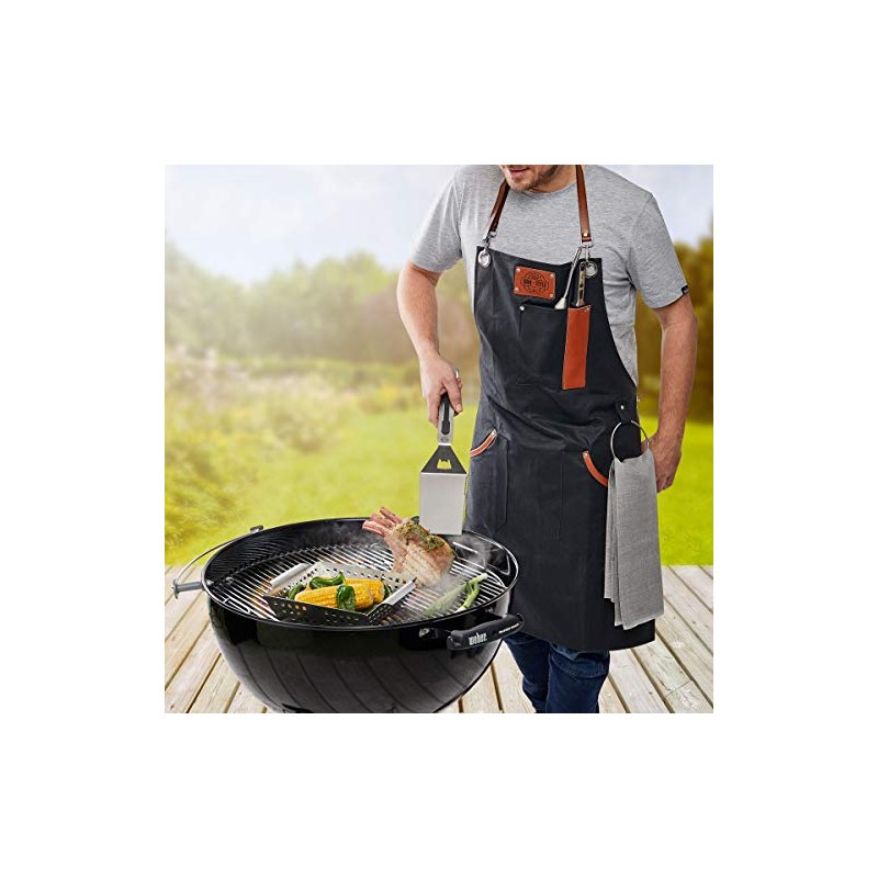 GEFU BBQ Apron, Cooking Apron, Kitchen Apron, Cotton and Leather,