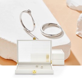 Papten 7 Slots Leather Ring Earring Display Case, Jewelry Organizer Box with Acrylic Lid, Large Earrings Rings Coin Jewellry storage Box