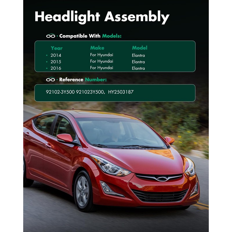 SCITOO LED Headlight Assembly Fit 2014-2016 For Hyundai Elantra Black