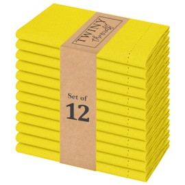 TWINY threads - Juego de 12 servilletas de tela de punto de dobladillo, 18 x 18 pulgadas, 100% algodón, suave, lavable, duradera, ideal para ropa de mesa, cóctel, boda, almuerzo, hotel, cena, uso diario, color amarillo limón