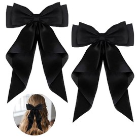 Hair Bow Clips - Hair Clips with Large Bow Plain Hair Pin with Bow Hair Clips Accessories for Girls Women Black (2 Pieces)