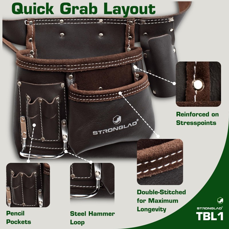 STRONGLAD Tool Belt for Carpenters & Electricians - Heavy-Duty 6