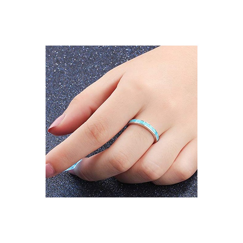 Stainless Steel Fire Opal Inaly Half Eternity Wedding Band Ring,