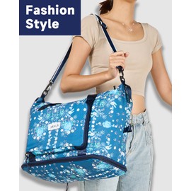 Arxus Folding Travel Bag Carry on Bags for Airplanes with Detachable Adjustable Shoulder Strap Light Weight Travel Duffle Bag for Women with Suitcase Sleeve 17x11x9 inch