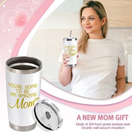 CUPLOOV New Mom Gifts For Women First Time Mom Gifts for Expecting to be Mother 20oz White Insulated Stainless Steel Tumbler Mother’s Day Birthday Baby Showers Gender Reveals Presents for Mommy Wife