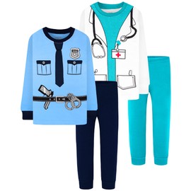 DAUGHTER QUEEN Boys Pajamas Toddler Policeman PJs Kids Sleepwear 100% Organic Cotton Pj Sets Children 4 Piece Long Sleeve Jammies Doctor Clothes Size 2T Age 2 Years Old