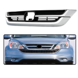 CNNELL Front Upper Honeycomb Grill Grille Chrome and Black Compatible with Honda CRV CR-V 2010-2011