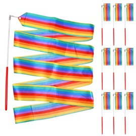 Wisebom Pack of 10 Gymnastics Bands with Stick, 2 m Children's Dance Streamer, Rhythmic Sports Gymnastics Band, Gymnastics Ribbon Dance Bands for Children Adults Artistic Dances Gymnastics (Colourful)