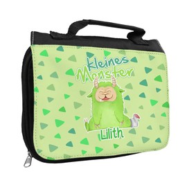 Kulturbeutel mit Namen Lilith und Motiv - Kleines Monster - | Kulturtasche mit Vornamen | Waschtasche für Kinder