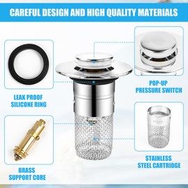 Sink Plug, Pack of 2 Drain Plugs with Hair Strainer for 34-40 mm, Universal Pop Up Drain Strainer Drain Fitting Plug for Bathroom Countertop Sink