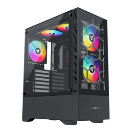 Apevia Eclipse-BK Eclipse Mid Tower Gaming PC Case w/ 5X 120mm ARGB Fans, 366 RGB Light Modes, Minimalistic Honeycomb Design, Tempered Glass Front & Side Panels, 1X USB3.0, 2X USB2.0, Black