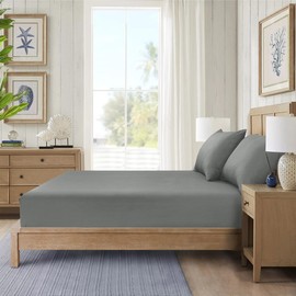 CHARKHAH Polycotton Fitted Sheet for Single Double King Super King Bed Anti Wrinkle Plain Bedding 25 cm Extra Deep Fitted Sheets Cover with Elastic Edges (Grey, 40CM-Single)