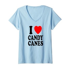 Womens I Heart (Love) Candy Canes Winter Peppermint Christmas V-Neck T-Shirt