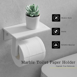 JOMANDAN 304 Wall Mounted Toilet Paper Holder, Toilet Paper Phone Holder Mobile Phone Storage Shelf for Modern Bathroom with Shelf-with Marble Panel (White)
