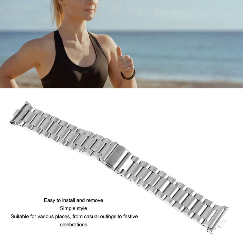 Smartwatch Strap Double Snap 3 Beaded Stainless Steel Replacement Wristband