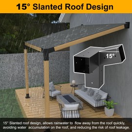 Heavy Duty 15°Slanted Roof Wall Mount 4x4 Pergola Bracket Kit,TROPTOLKY Angled 4x4 Wood Post Bracket,DIY Pergola Gazebo Kit 3-Way(6PCS)